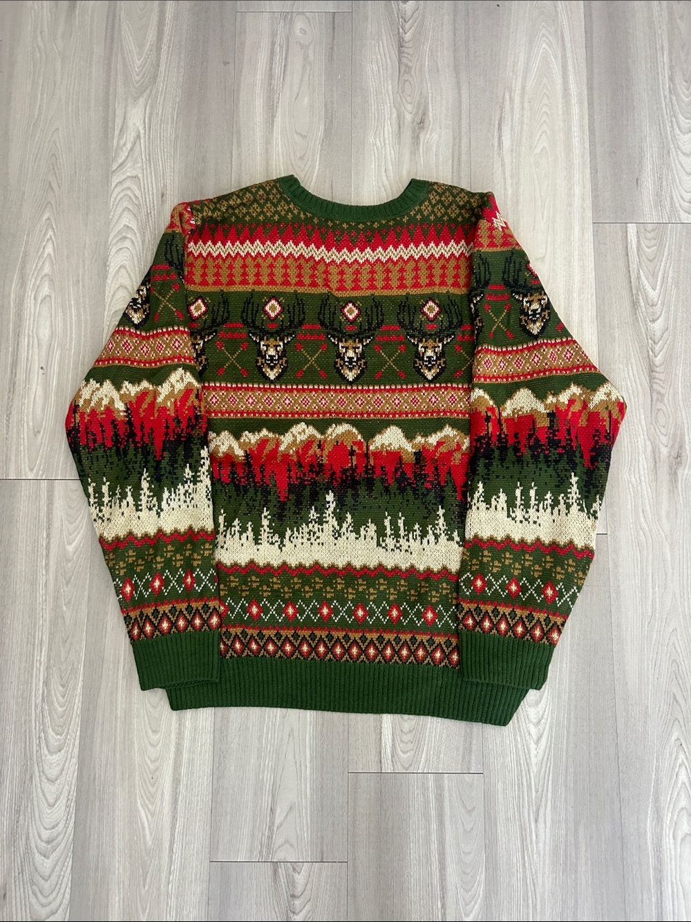 Men's Green Patterned Holiday Crewneck Sweater